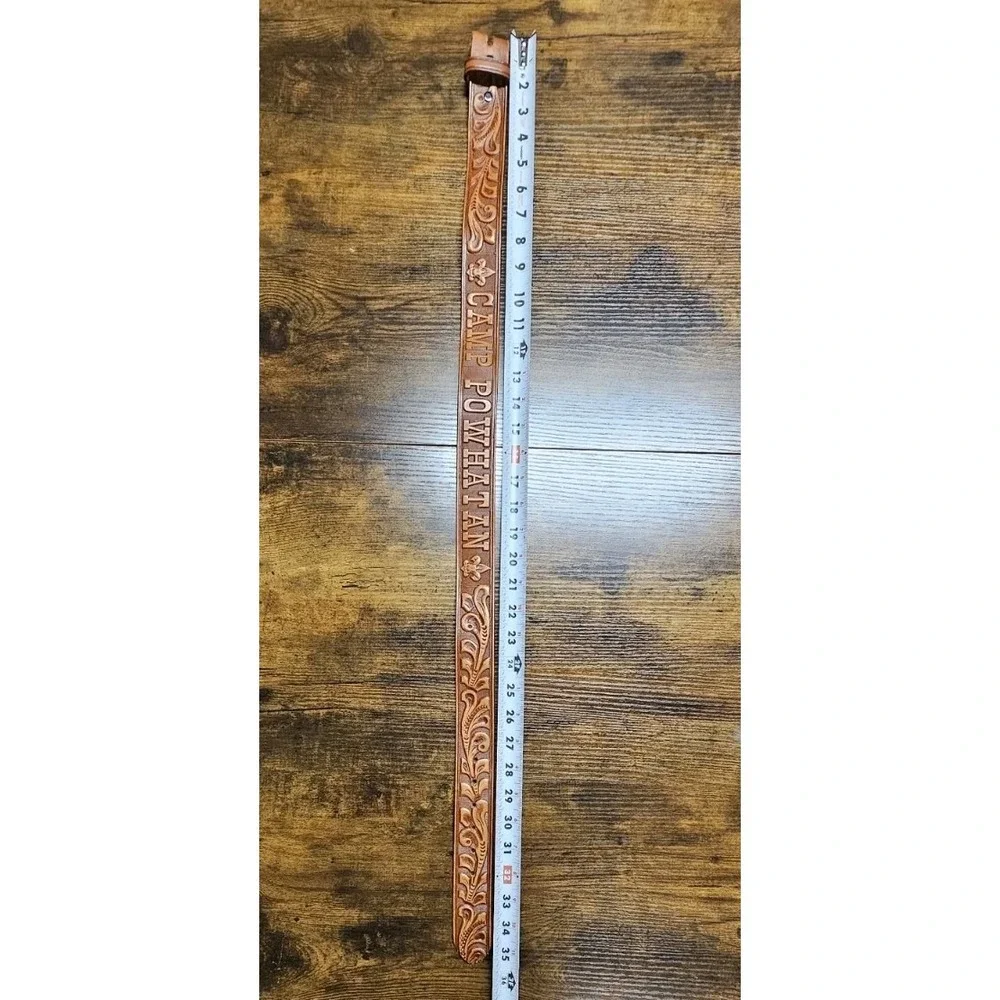 Boy Scout Vintage Tooled Leather Belt‎ Size 30 Camp Powhatan Cowhide *No Buckle*